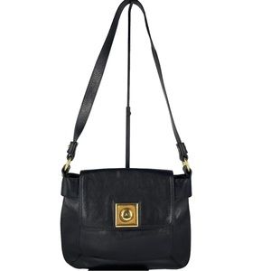 Banana Republic Black Leather Crossbody Bag with Gold Accents